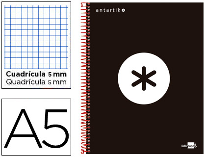 Cuaderno espiral Liderpapel Antartik A-5 tapa forrada 120h micro 100g c/5mm. color negro